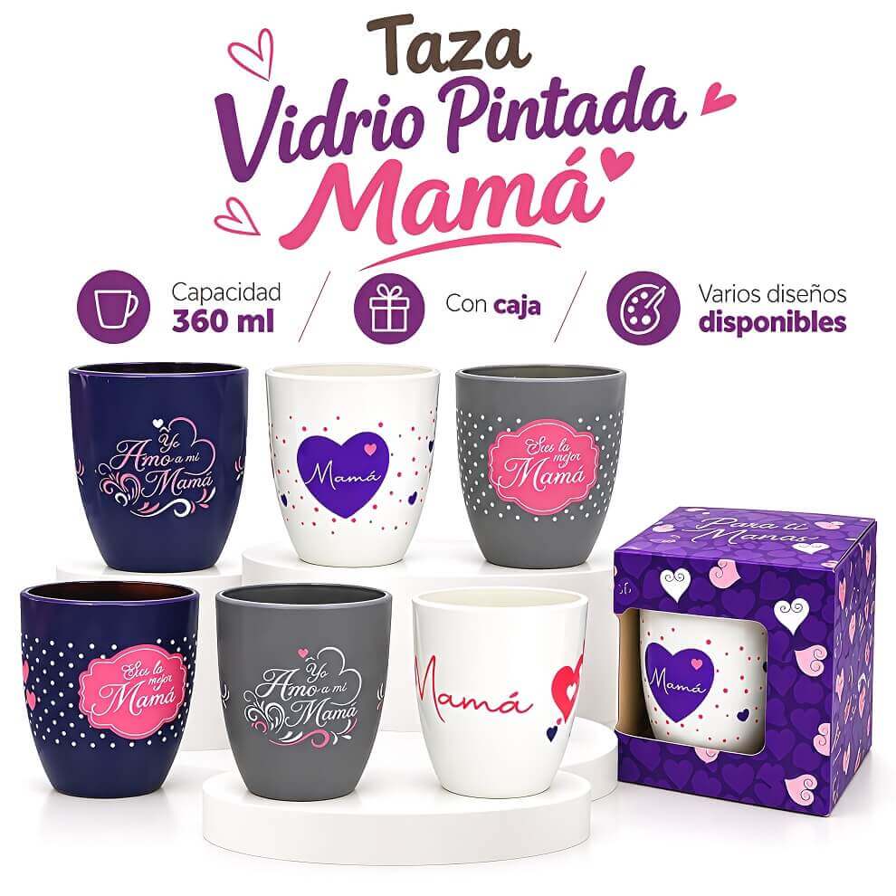 TAZA VIDRIO PINTADA MAMA C/CAJA 360ml - imagen 1
