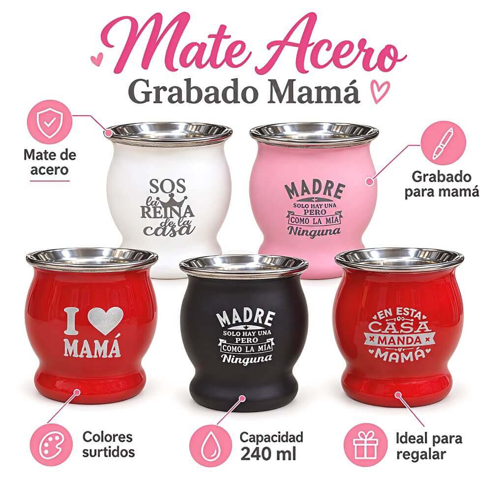 MATE ACERO GRABADO MAMA - imagen 1