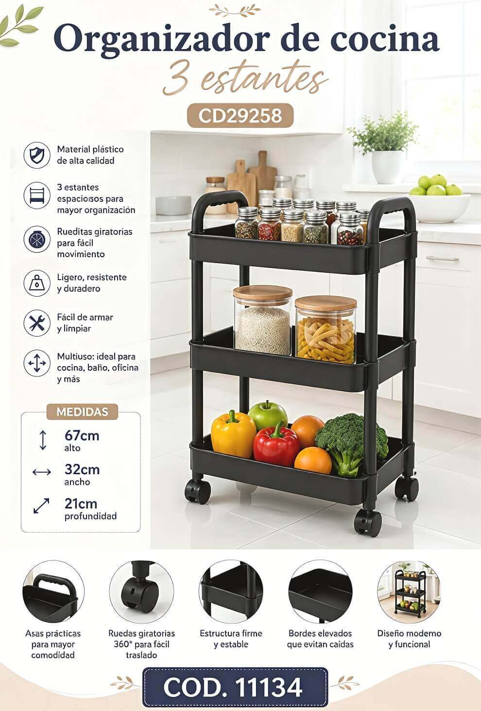 ORGANIZADOR DE COCINA 3 ESTANTES - imagen 1