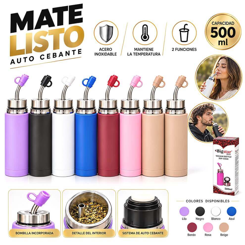 MATE LISTO ACERO 500ml. LISO C/PICO GOMA - imagen 1