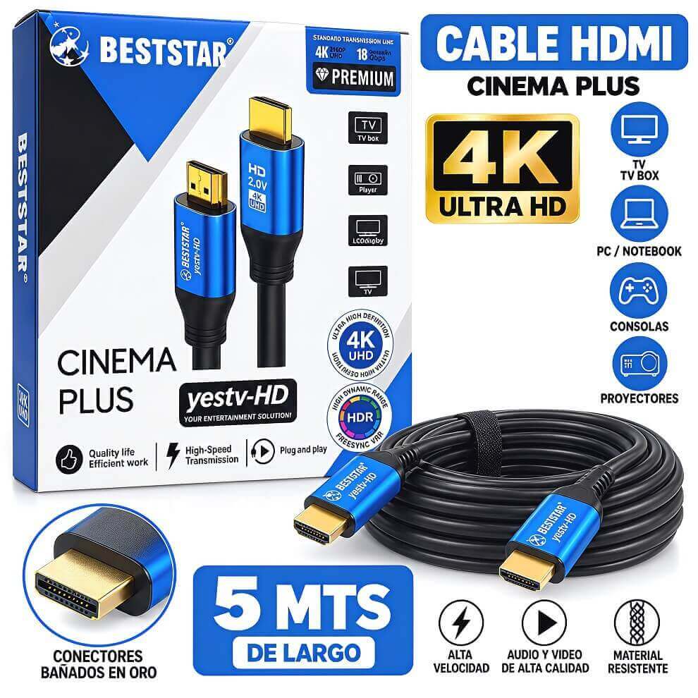 CABLE HDMI 4K MALLADO 5 METROS - imagen 1