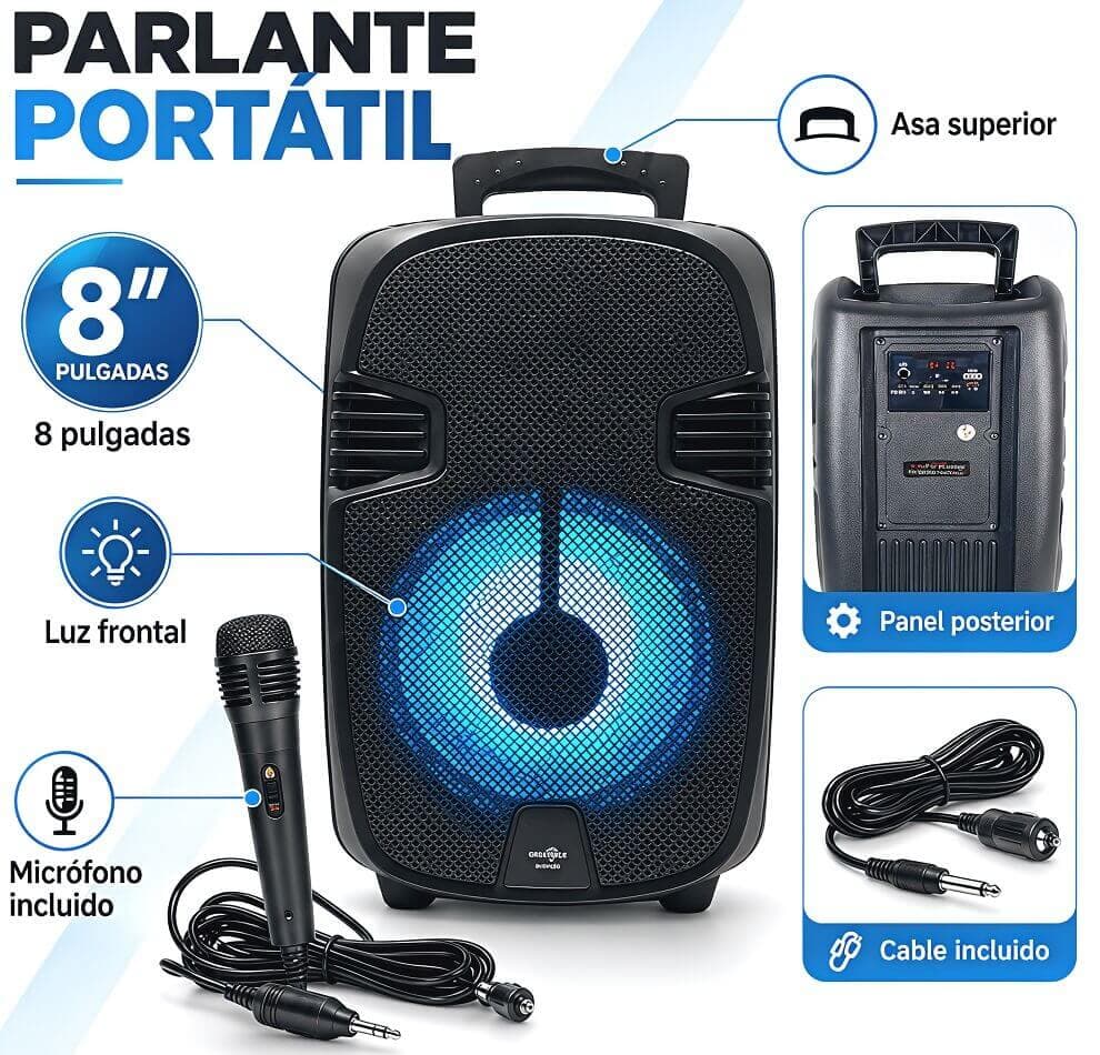 PARLANTE BLUETOOTH 8" + MICROFONO - imagen 1