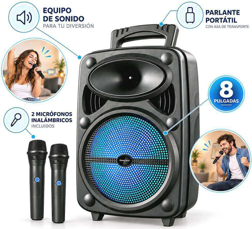 PARLANTE BLUETOOTH 8" + 2 MICROFONOS INALAMBRICO - imagen 1