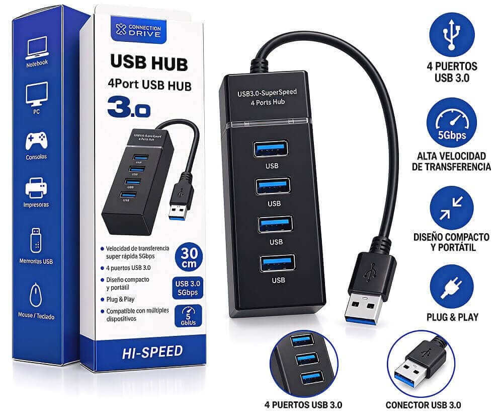 HUB USB 4 PUERTOS 3.0 - imagen 1