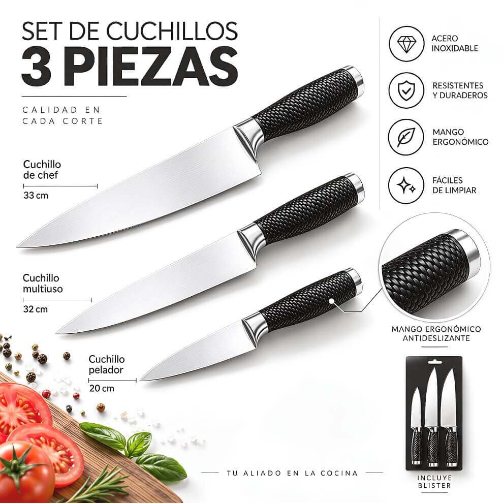 SET DE 3 CUCHILLOS BLISTER - imagen 1