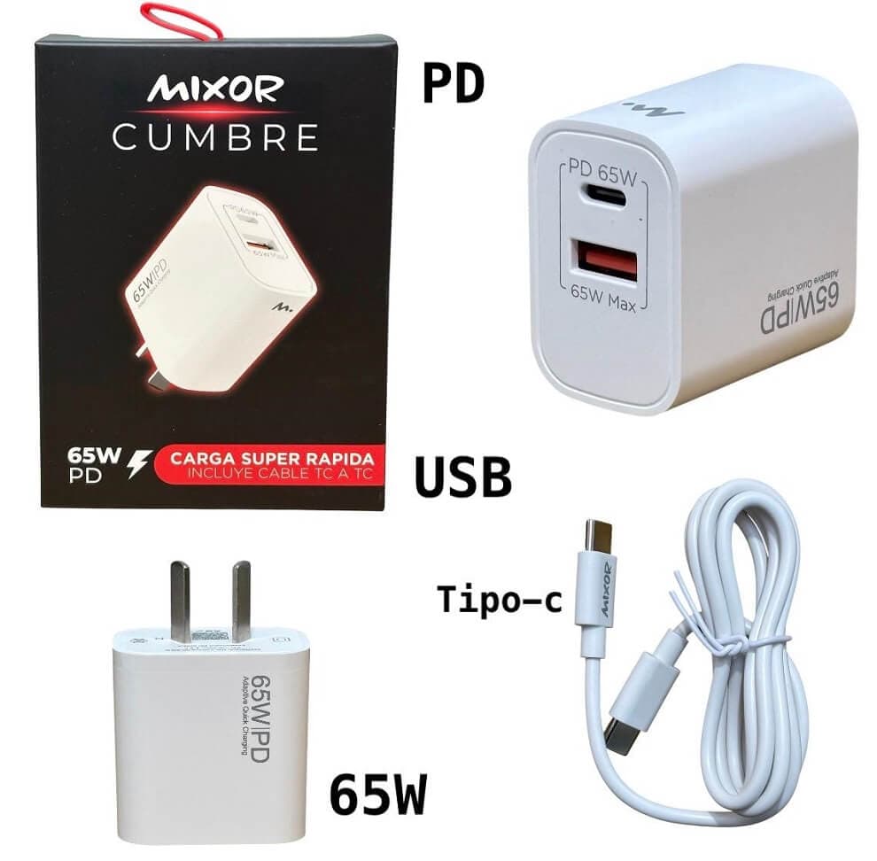 CARGADOR MIXOR 65W (TIPO-C) USB + PD C/ CABLE - imagen 1