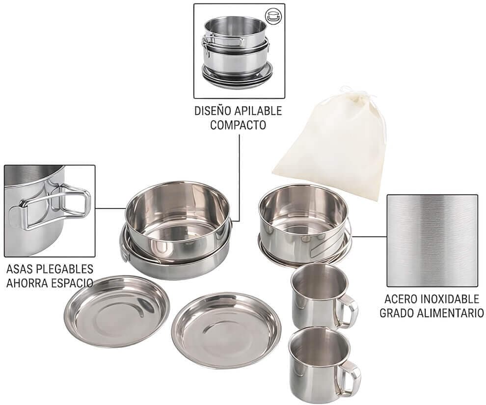 SET OLLAS DE ACERO 8PCS CAMPING - imagen 1