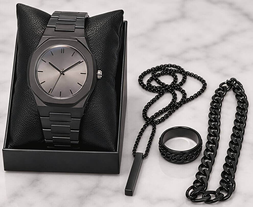 RELOJ HOMBRE NEGRO C/ACCESORIOS - imagen 1