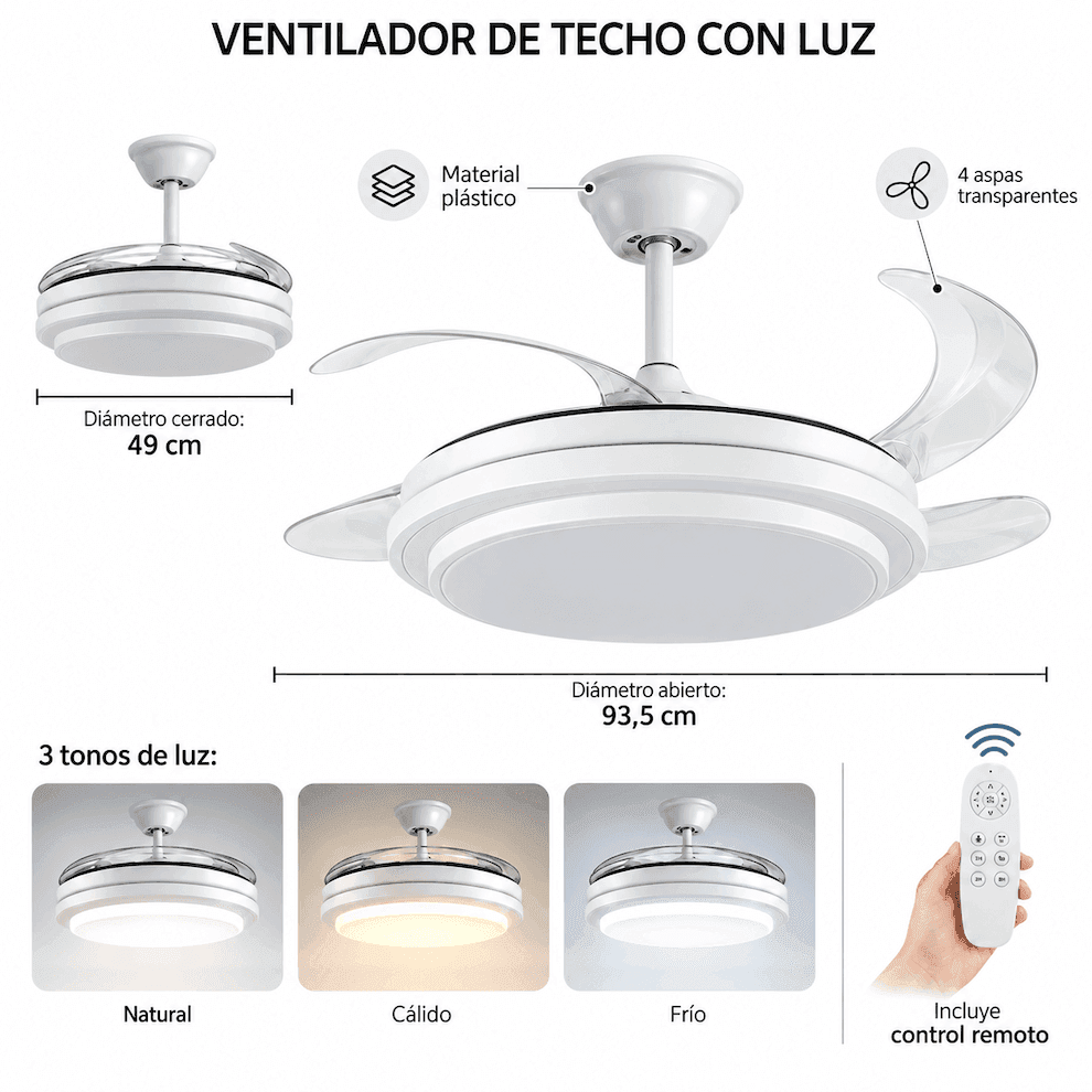 VENTILADOR LED TECHO BLANCO Y NEGRO - imagen 1
