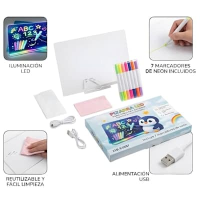PIZARRA LED 20 X30 ACRILICA COLORES NEON