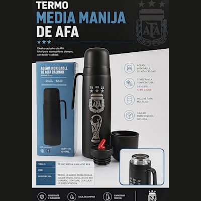 TERMO ACERO 1lt MEDIA MANIJA GRABADO AFA