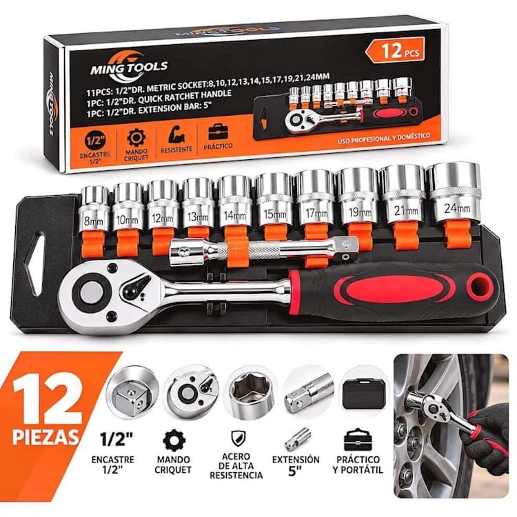 SET DE LLAVE 1/2 TUBO 12PCS