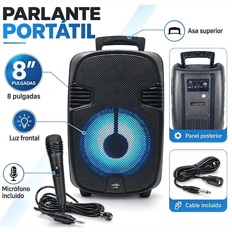 PARLANTE BLUETOOTH 8" + MICROFONO