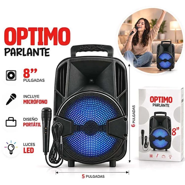 PARLANTE BLUETOOH 8" PULGADAS MIC OPTIMO