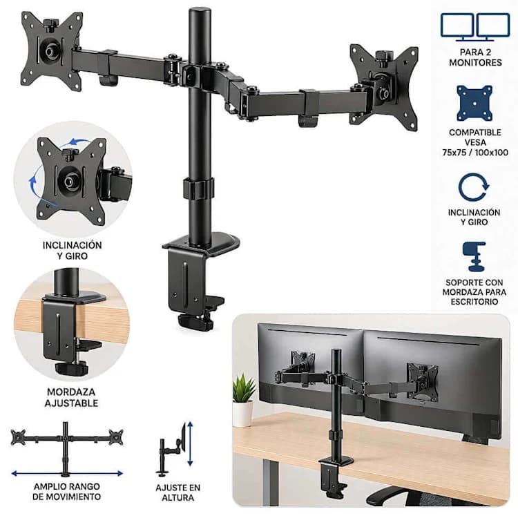 SOPORTE MONITOR DOBLE 180 + 15-33 PULGADAS