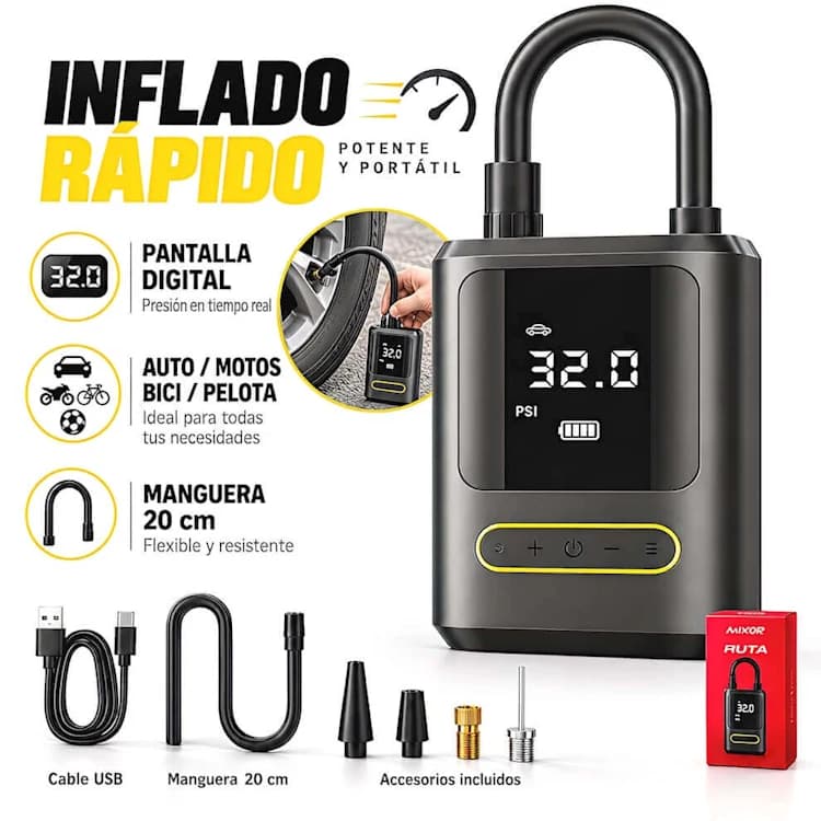 INFLADOR PORTATIL MEDIDOR 4000mAh 4 PICOS PREMIUM