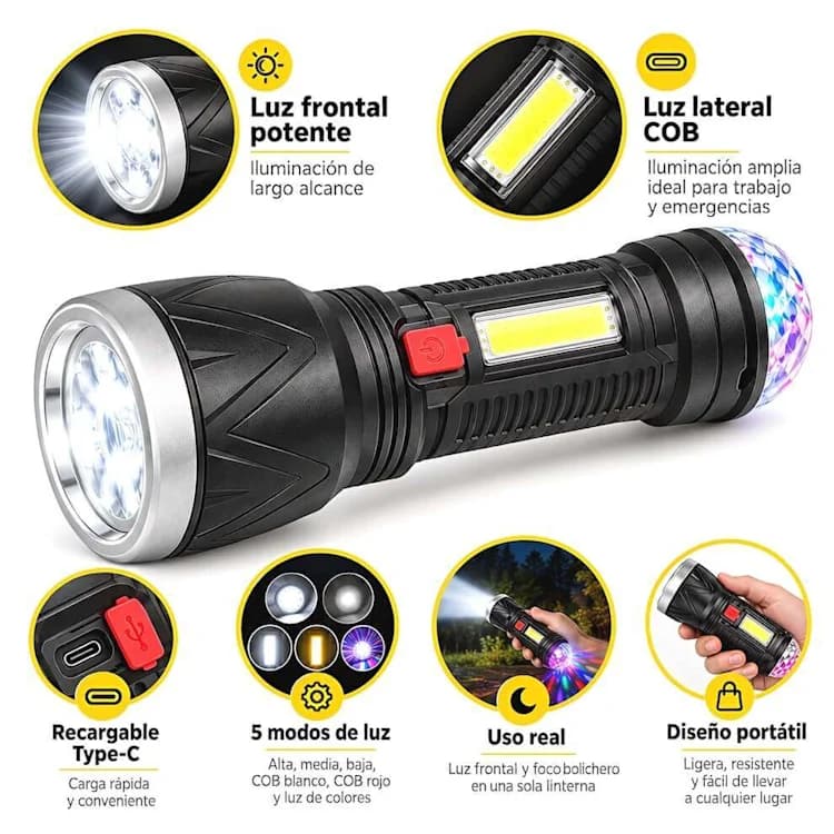 LINTERNA RECARGABLE USB c/MINI ESFERA LED RGB