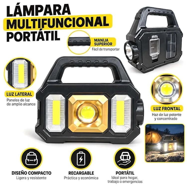 LINTERNA PORTABLE LED RECARGABLE SOLAR